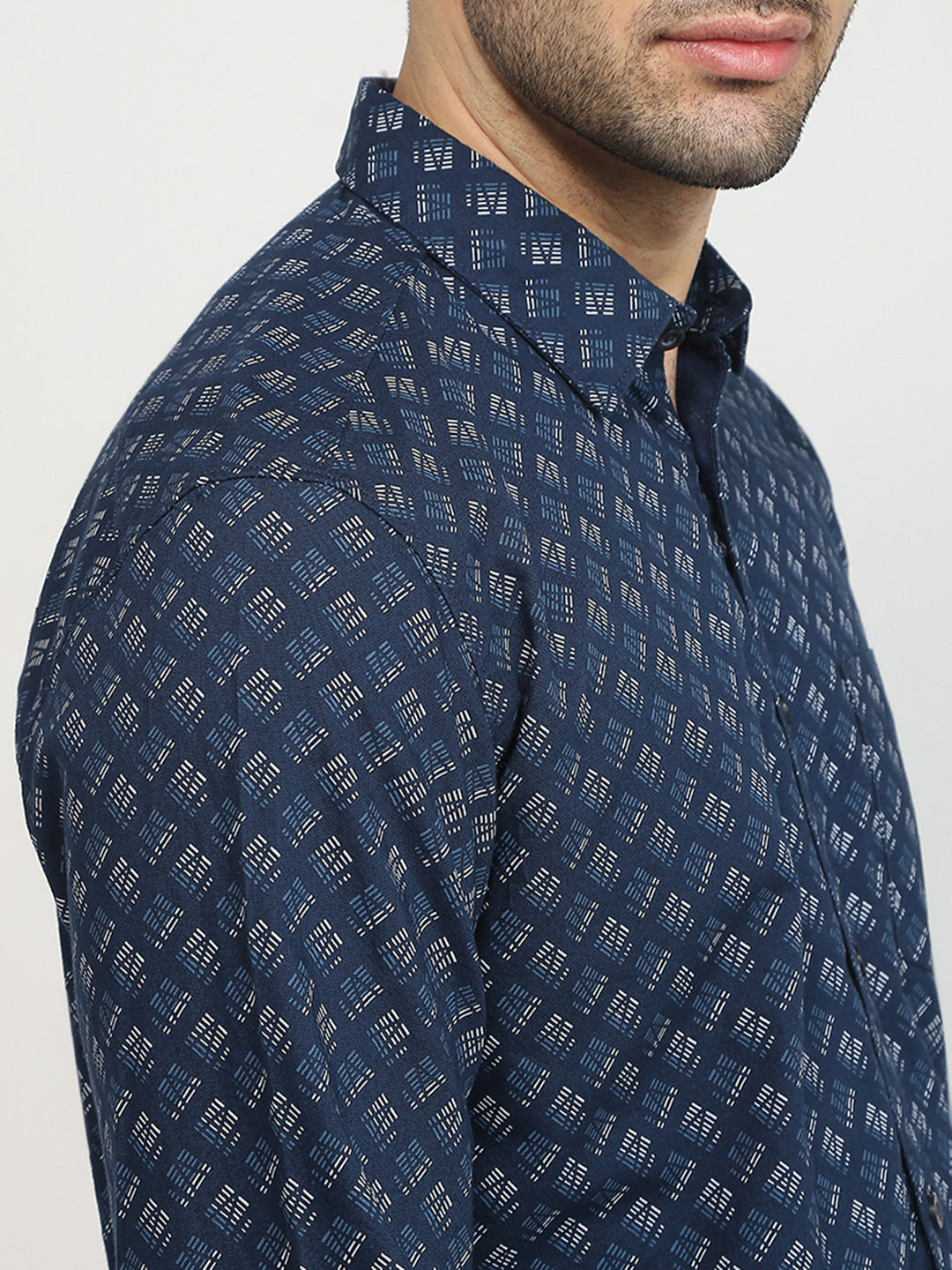 Parx Men Blue Printed Slim Fit Cotton Casual Shirt