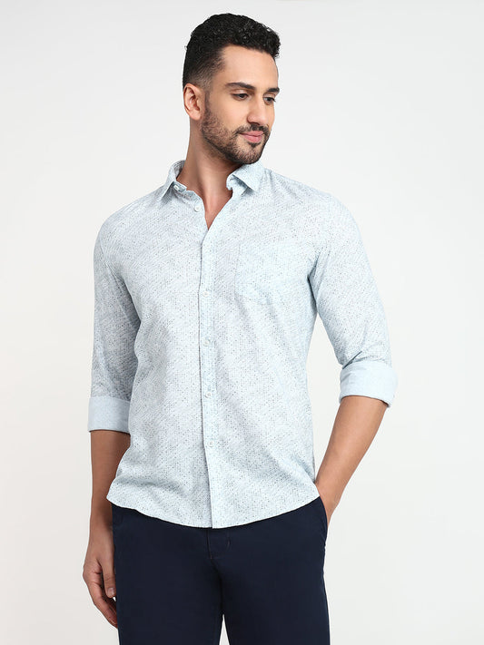 Parx Men Blue Printed Slim Fit Cotton Casual Shirt