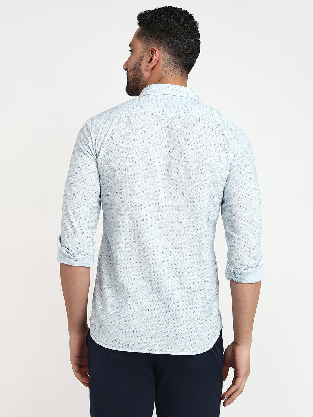 Parx Men Blue Printed Slim Fit Cotton Casual Shirt