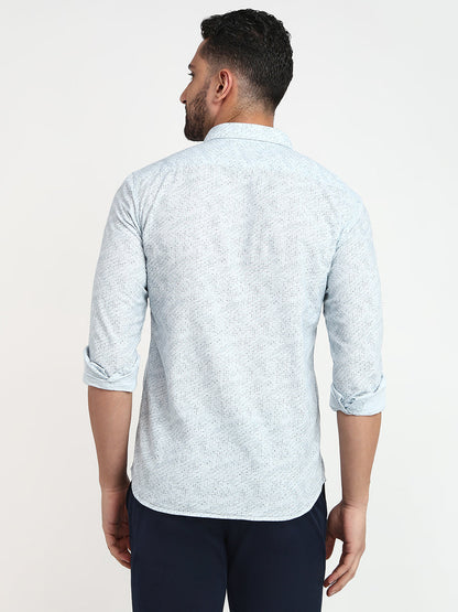 Parx Men Blue Printed Slim Fit Cotton Casual Shirt