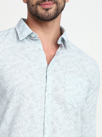 Parx Men Blue Printed Slim Fit Cotton Casual Shirt