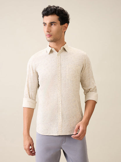 Parx Men Brown Printed Slim Fit Cotton Casual Shirt