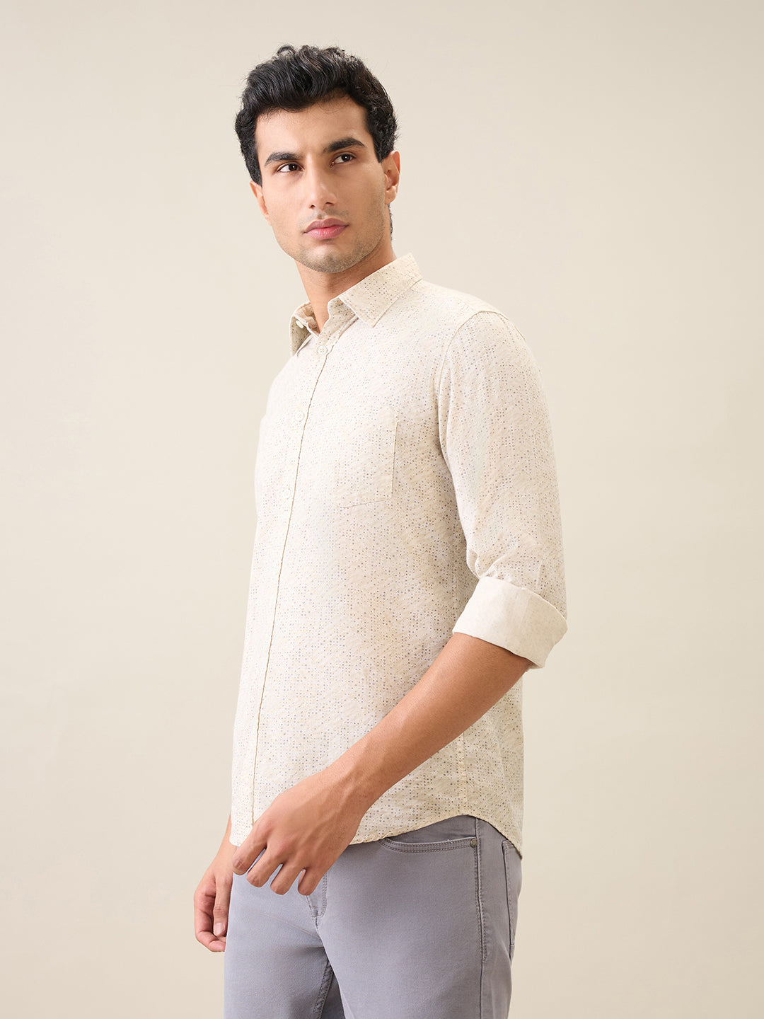 Parx Men Brown Printed Slim Fit Cotton Casual Shirt