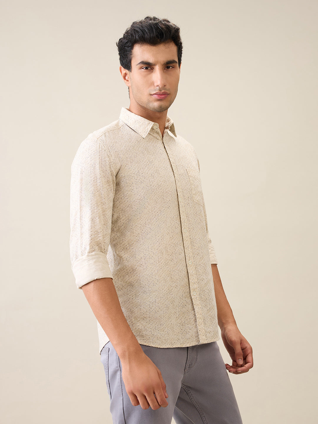 Parx Men Brown Printed Slim Fit Cotton Casual Shirt