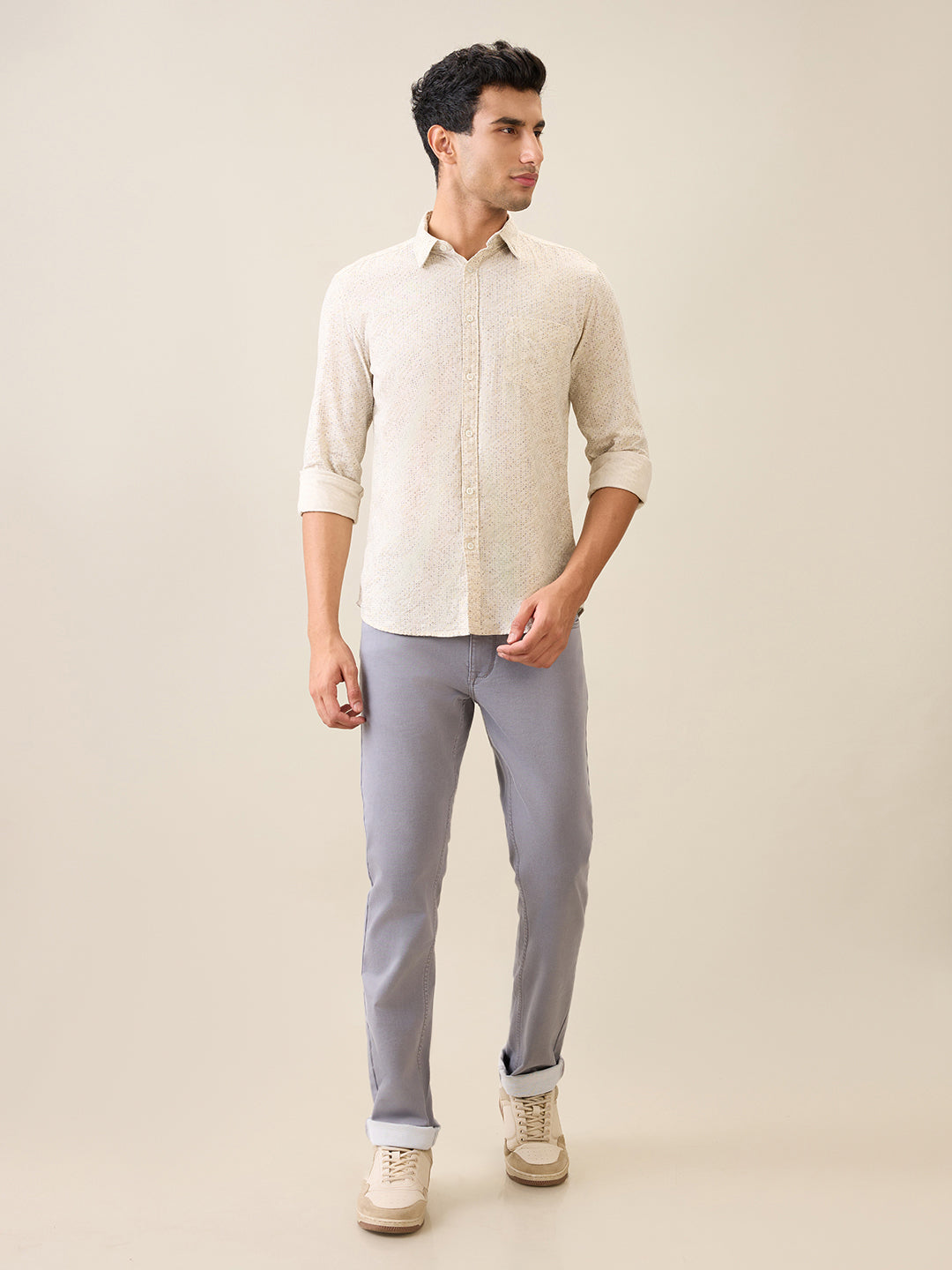 Parx Men Brown Printed Slim Fit Cotton Casual Shirt