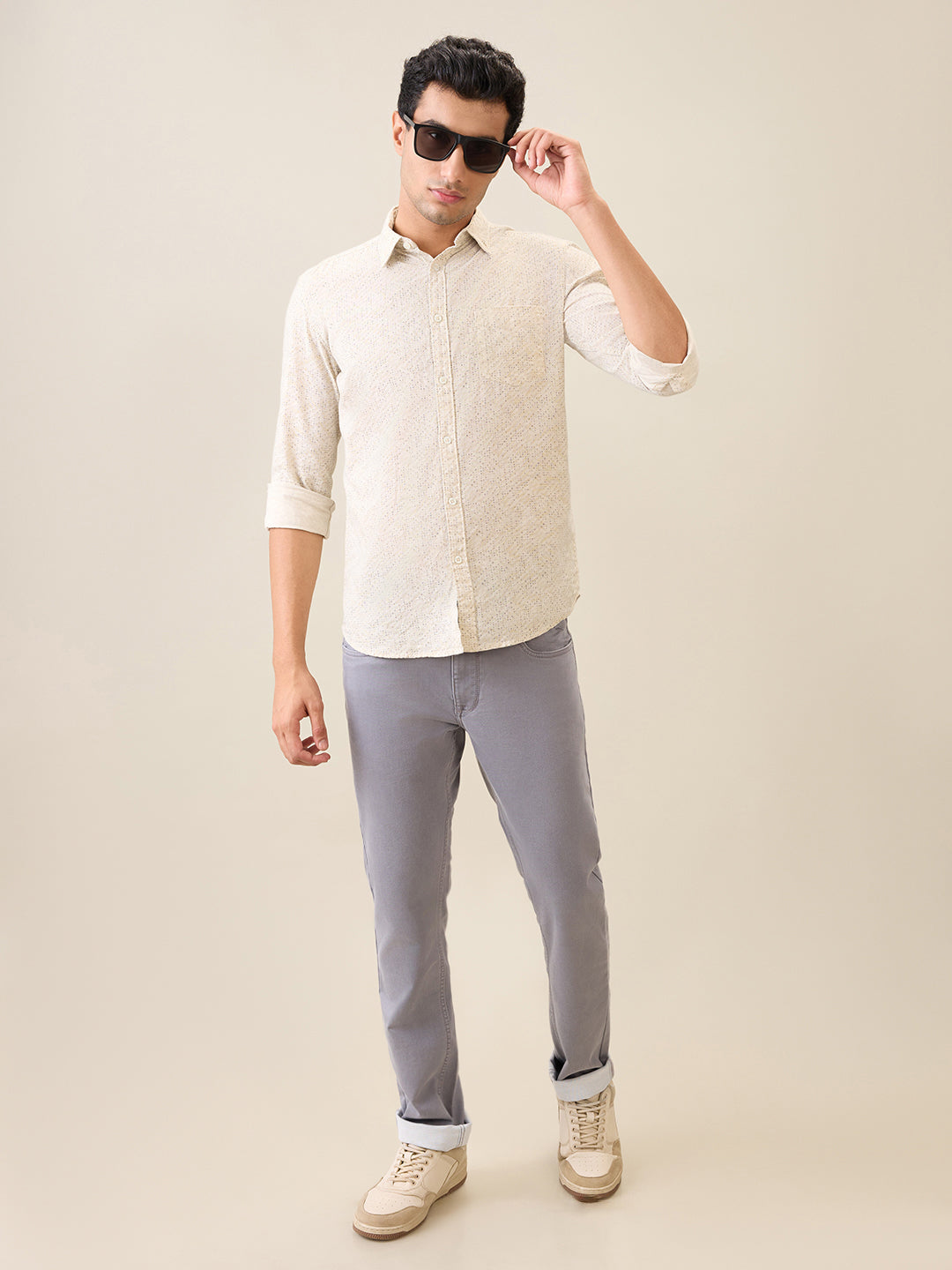 Parx Men Brown Printed Slim Fit Cotton Casual Shirt