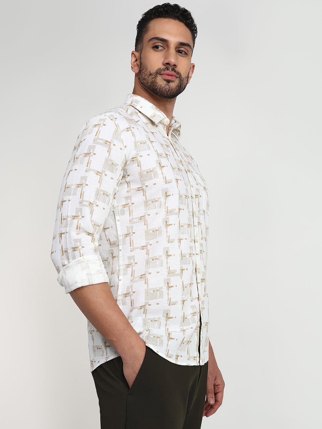 Parx Men Brown Printed Slim Fit Cotton Casual Shirt