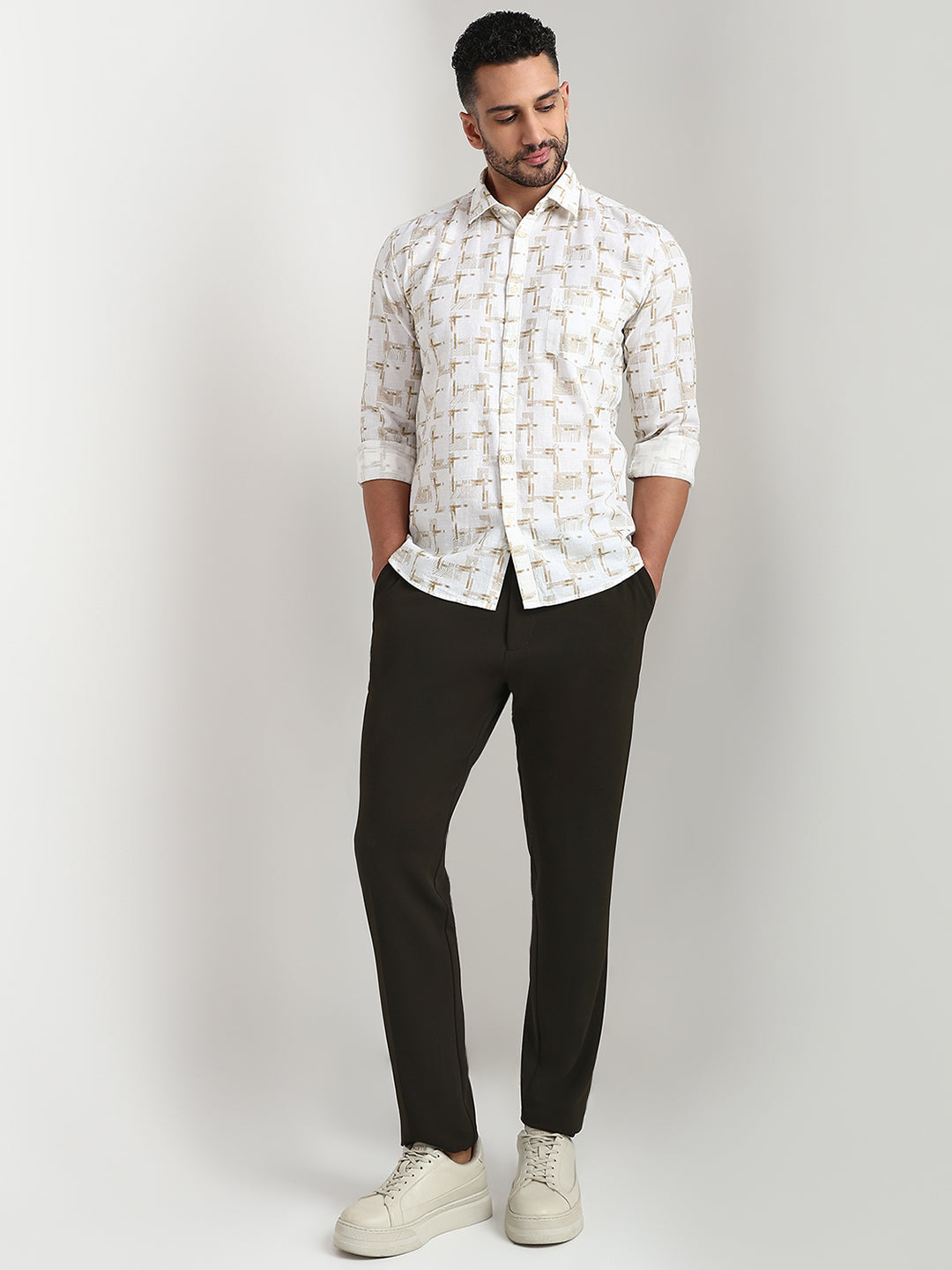 Parx Men Brown Printed Slim Fit Cotton Casual Shirt