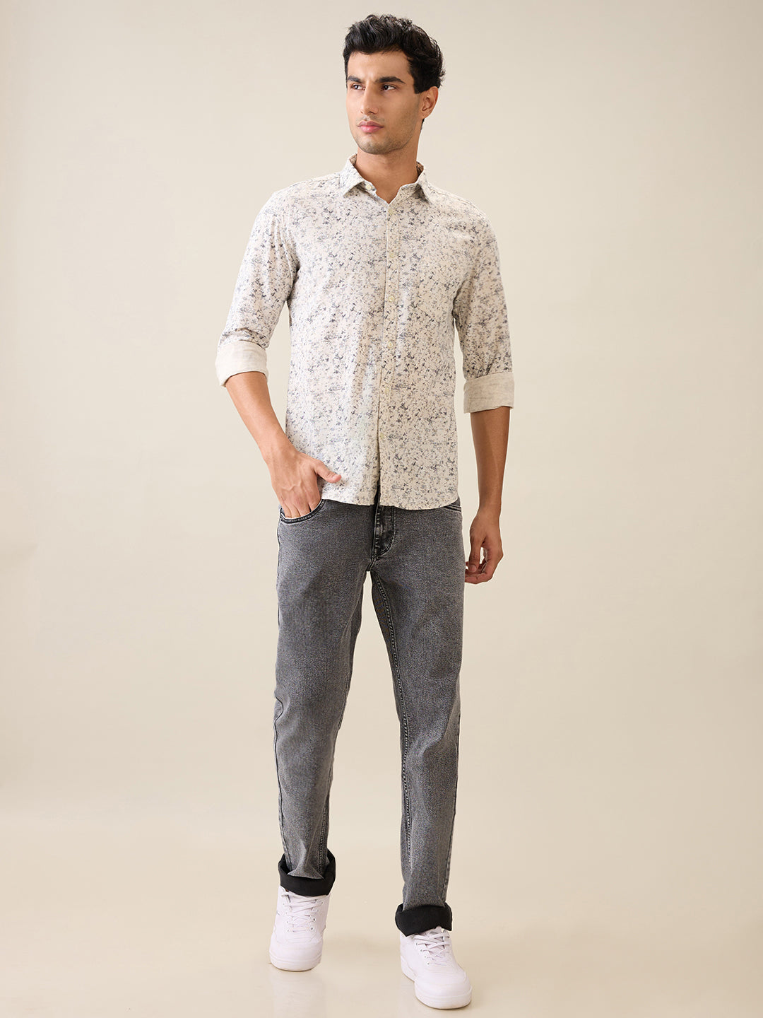 Parx Men Brown Printed Slim Fit Cotton Casual Shirt