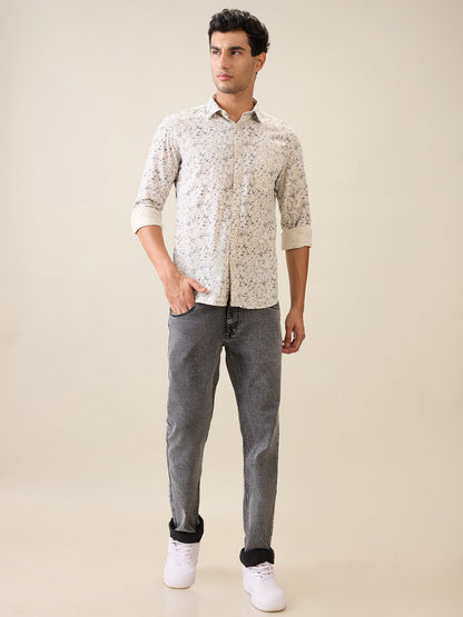 Parx Men Brown Printed Slim Fit Cotton Casual Shirt