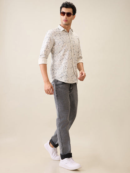 Parx Men Brown Printed Slim Fit Cotton Casual Shirt