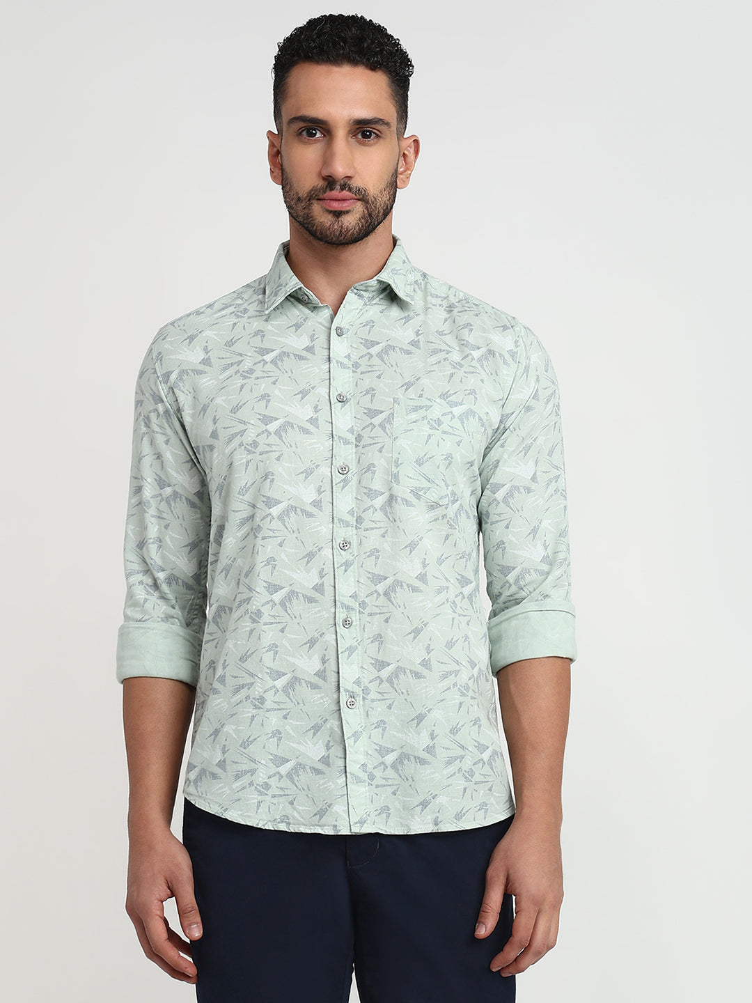 Parx Men Green Printed Slim Fit Cotton Casual Shirt
