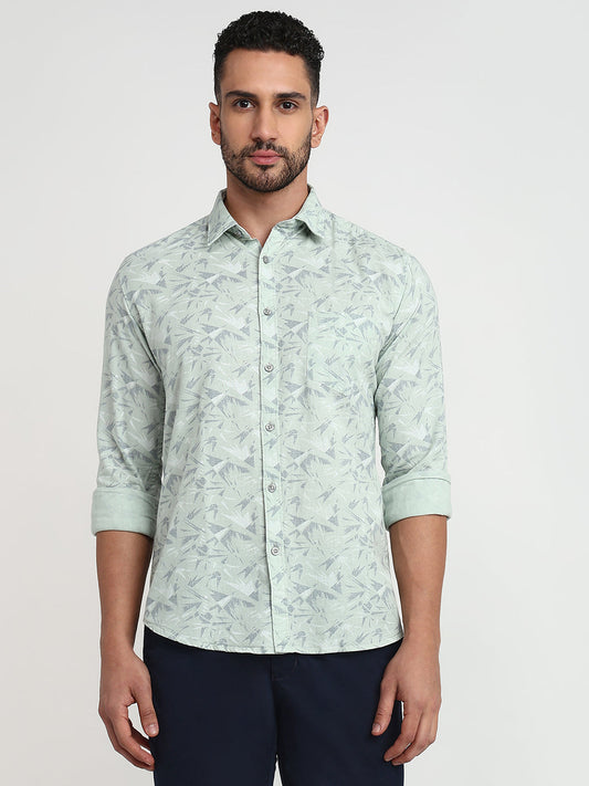 Parx Men Green Printed Slim Fit Cotton Casual Shirt
