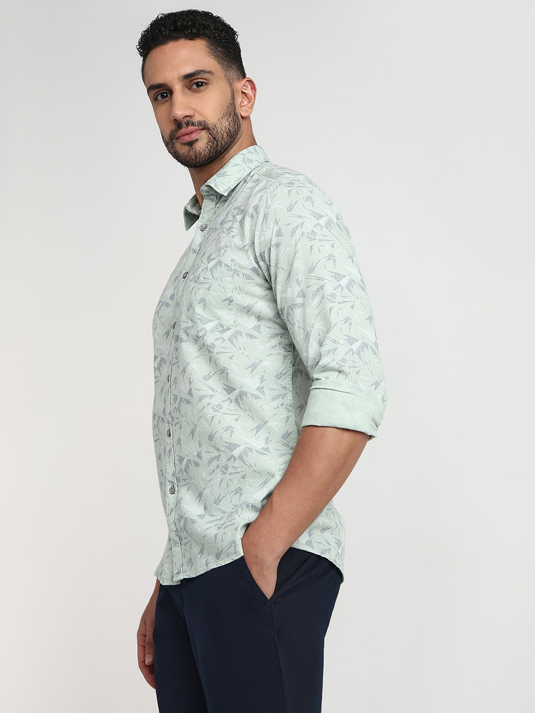 Parx Men Green Printed Slim Fit Cotton Casual Shirt
