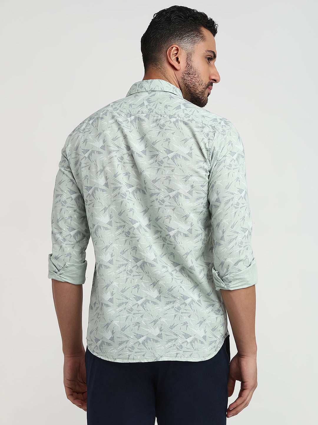 Parx Men Green Printed Slim Fit Cotton Casual Shirt