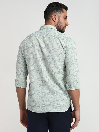 Parx Men Green Printed Slim Fit Cotton Casual Shirt