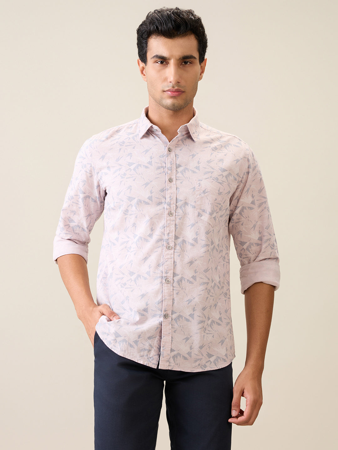 Parx Men Pink Printed Slim Fit Cotton Casual Shirt