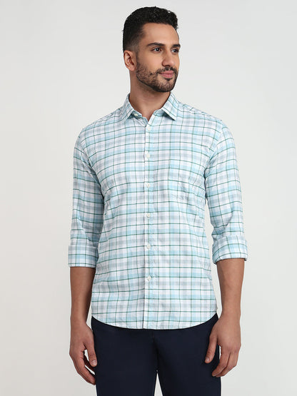 Parx Men Blue Checks Slim Fit Cotton Blend Casual Shirt
