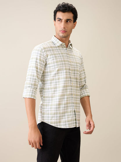 Parx Men Green Checks Slim Fit Cotton Blend Casual Shirt