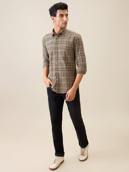 Parx Men Green Checks Slim Fit Cotton Casual Shirt