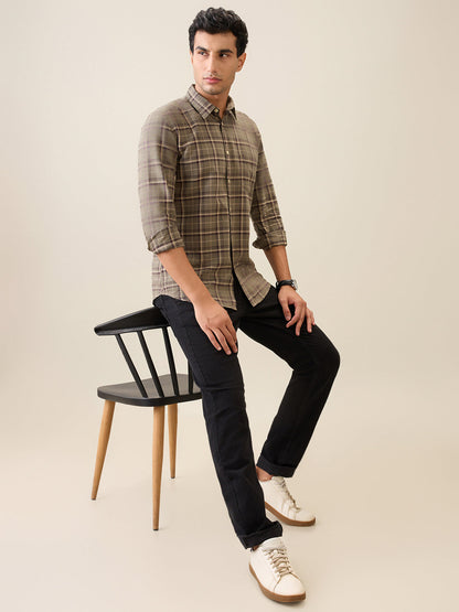 Parx Men Green Checks Slim Fit Cotton Casual Shirt