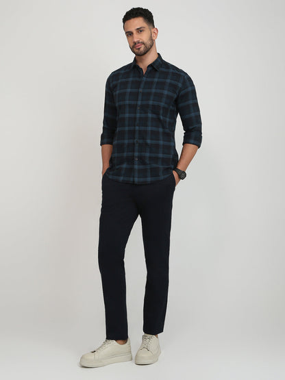 Parx Men Blue Checks Slim Fit Cotton Casual Shirt