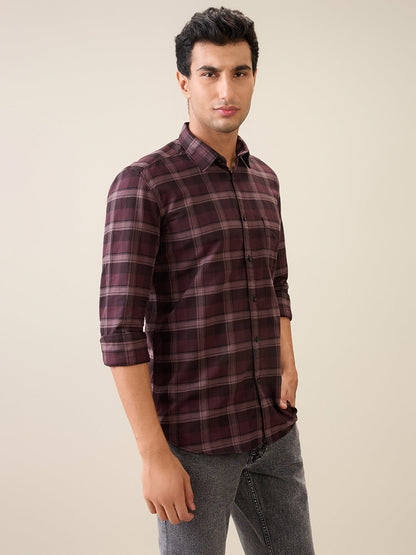 Parx Men Maroon Checks Slim Fit Cotton Casual Shirt