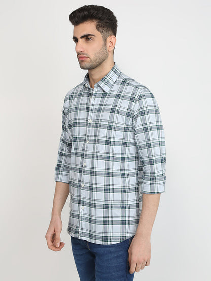 Parx Men Blue Checks Slim Fit Cotton Casual Shirt
