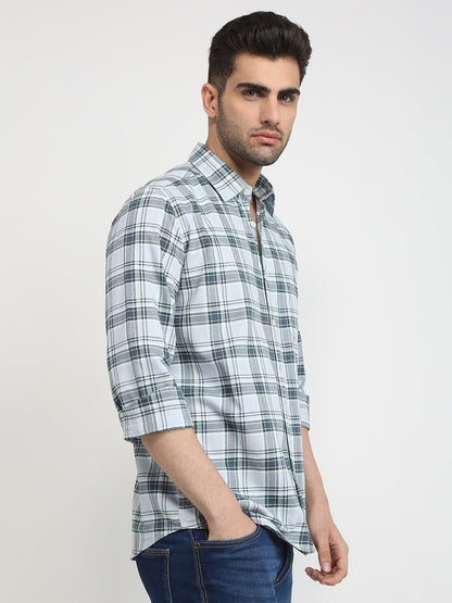 Parx Men Blue Checks Slim Fit Cotton Casual Shirt