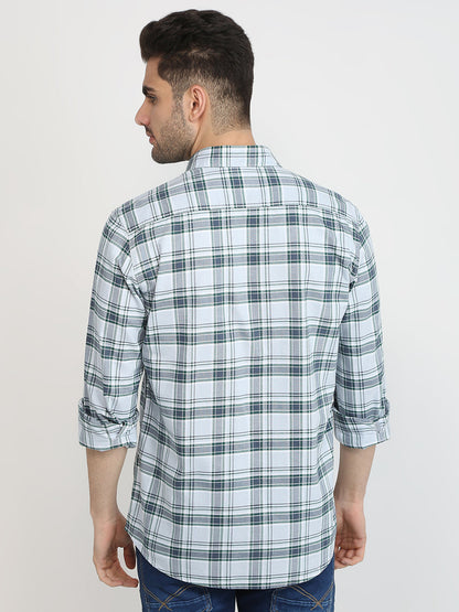 Parx Men Blue Checks Slim Fit Cotton Casual Shirt