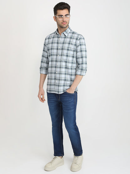 Parx Men Blue Checks Slim Fit Cotton Casual Shirt