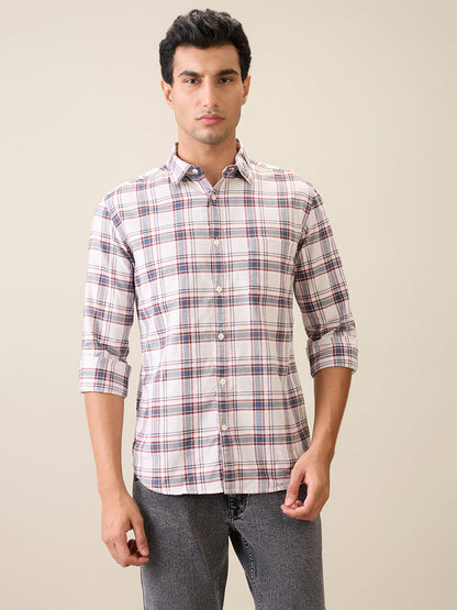 Parx Men Brown Checks Slim Fit Cotton Casual Shirt