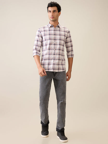 Parx Men Brown Checks Slim Fit Cotton Casual Shirt