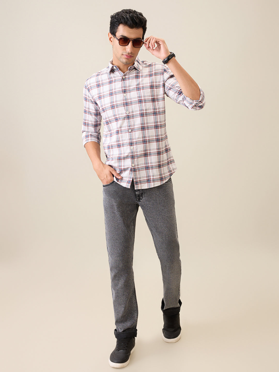 Parx Men Brown Checks Slim Fit Cotton Casual Shirt