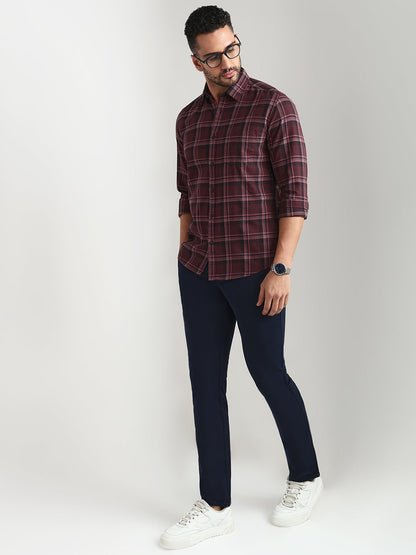 Parx Men Maroon Checks Slim Fit Cotton Casual Shirt
