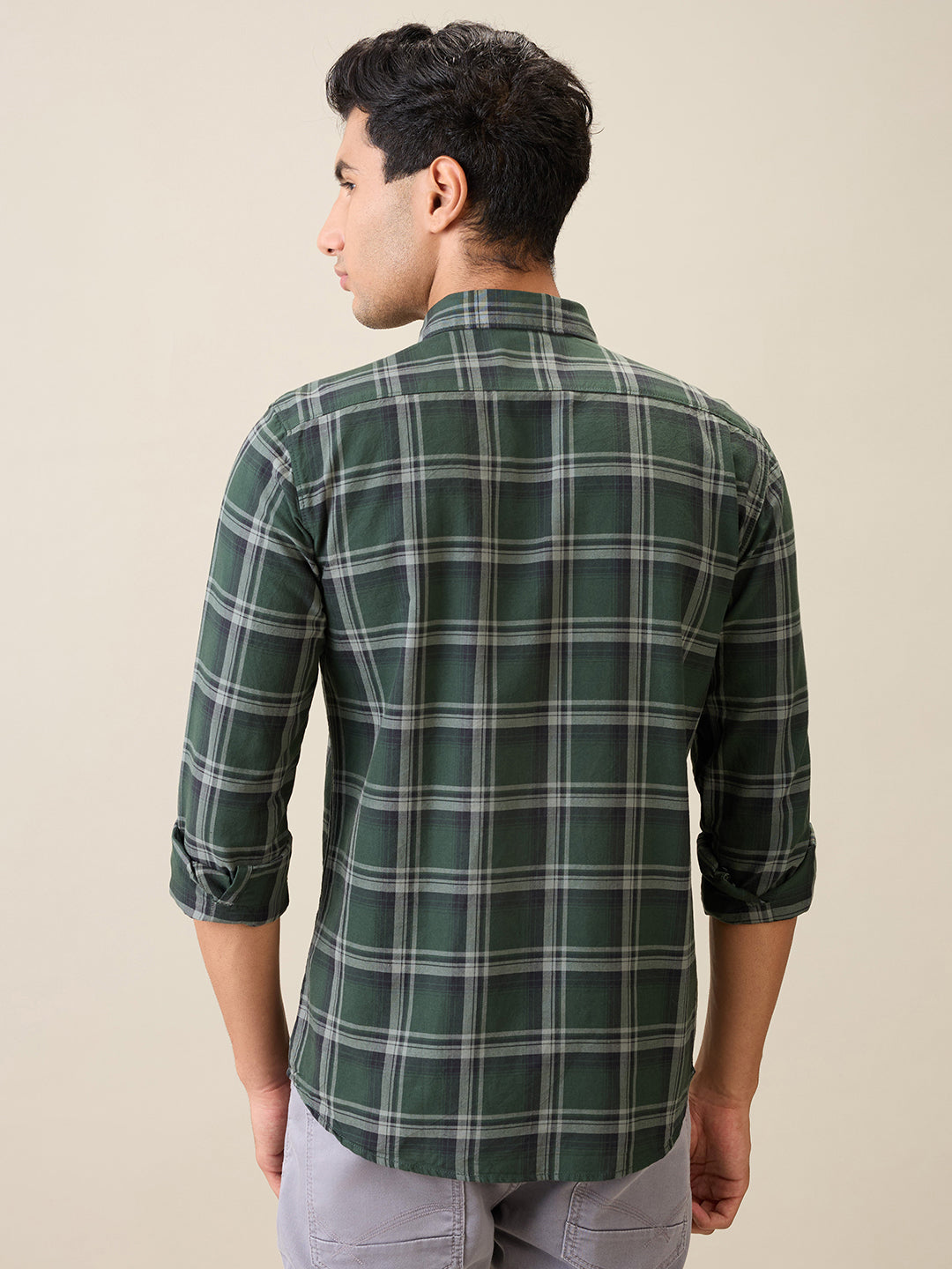 Parx Men Green Checks Slim Fit Cotton Casual Shirt
