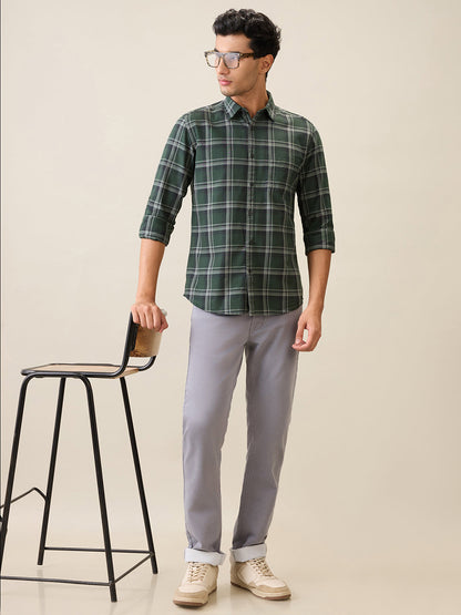 Parx Men Green Checks Slim Fit Cotton Casual Shirt