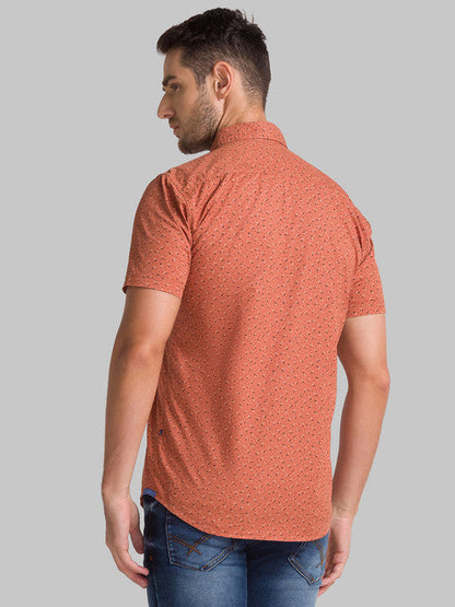 Parx Men Orange Printed Slim Fit Cotton Shirt