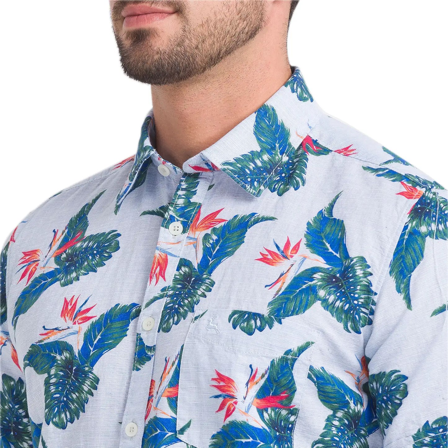 Men Blue Slim Fit Print Cotton Blend Half Sleeve Shirts