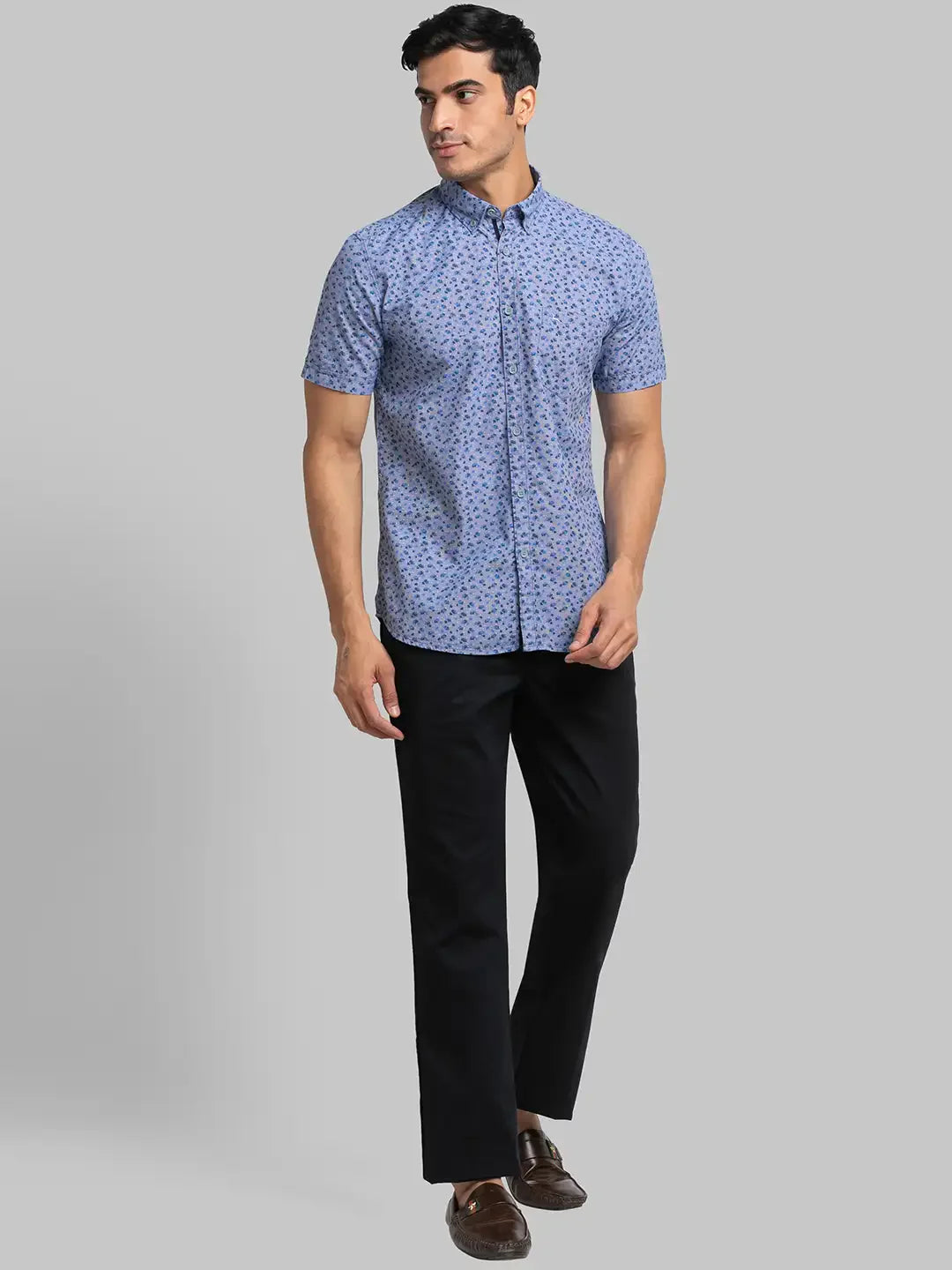Men Blue Slim Fit Print Cotton Half Sleeve Shirts