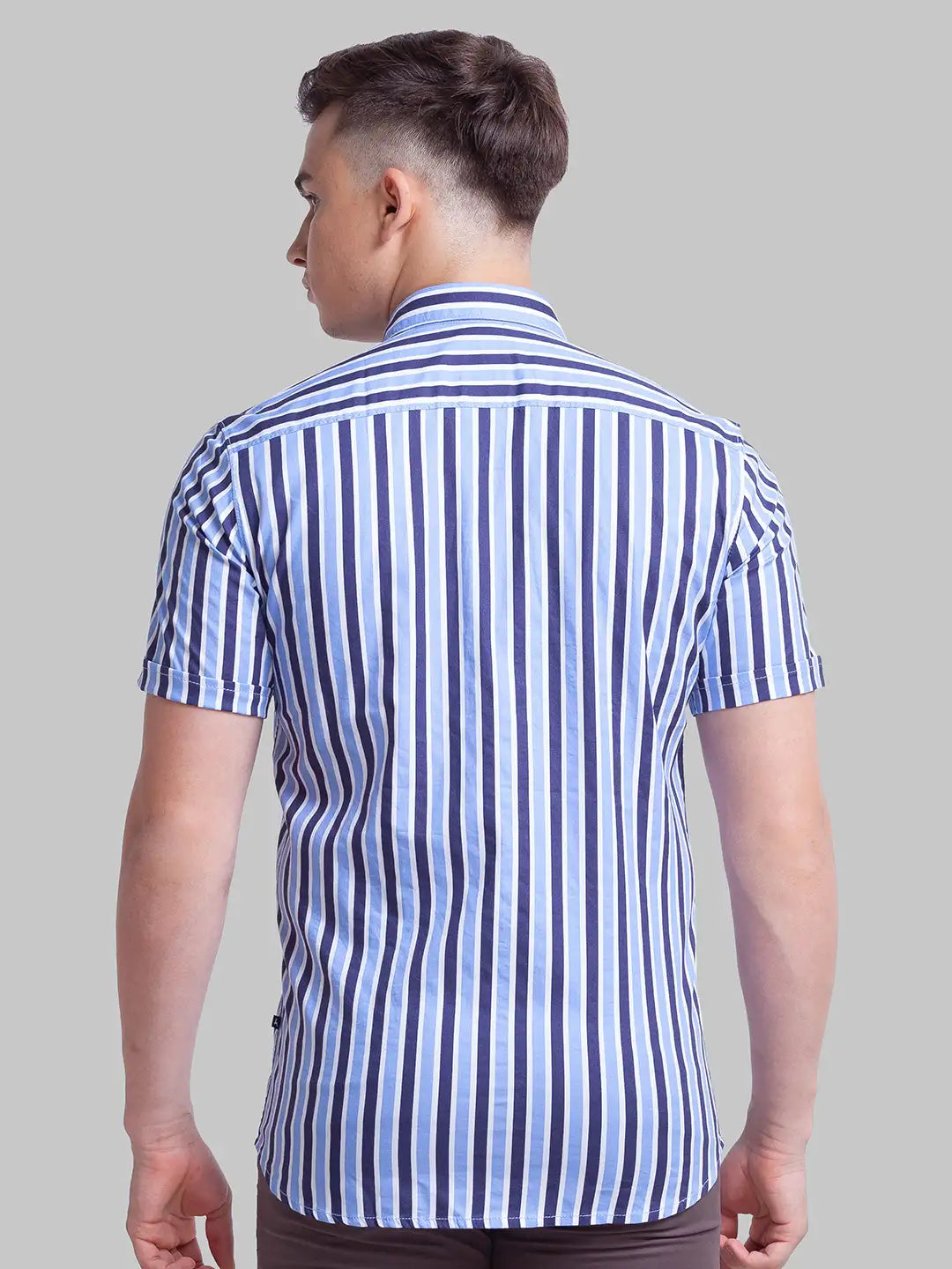 Parx Men Blue Printed Slim Fit Cotton Half Sleeve Cut Away Collar Shirt