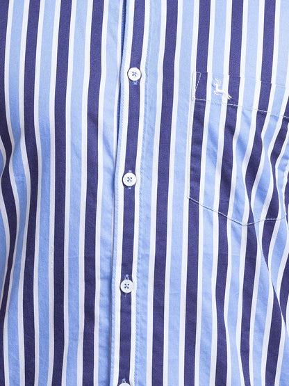 Parx Men Blue Printed Slim Fit Cotton Half Sleeve Cut Away Collar Shirt