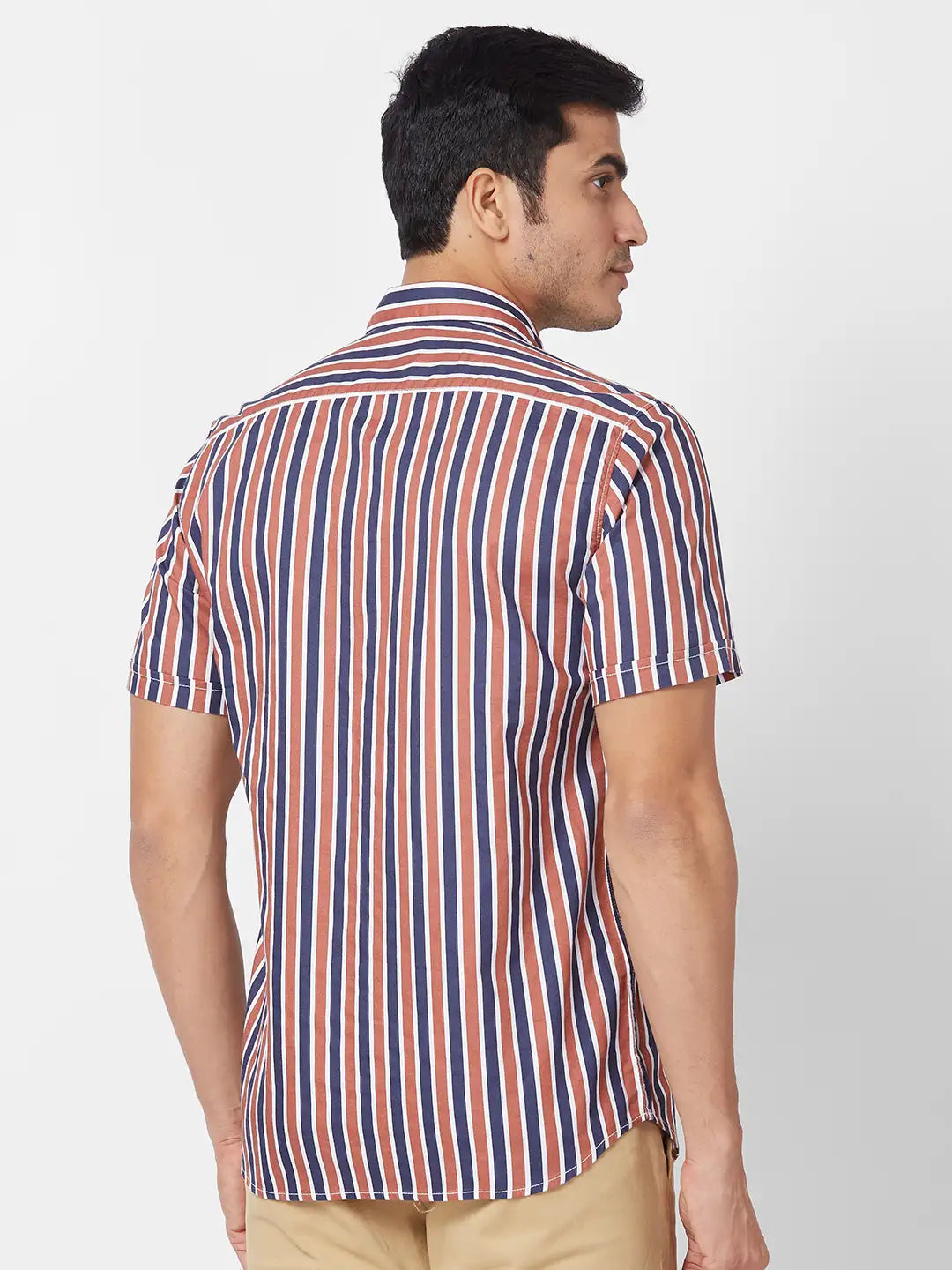 Parx Men Brown Print Slim Fit Cotton Half Sleeve Cutaway Collar Shirt