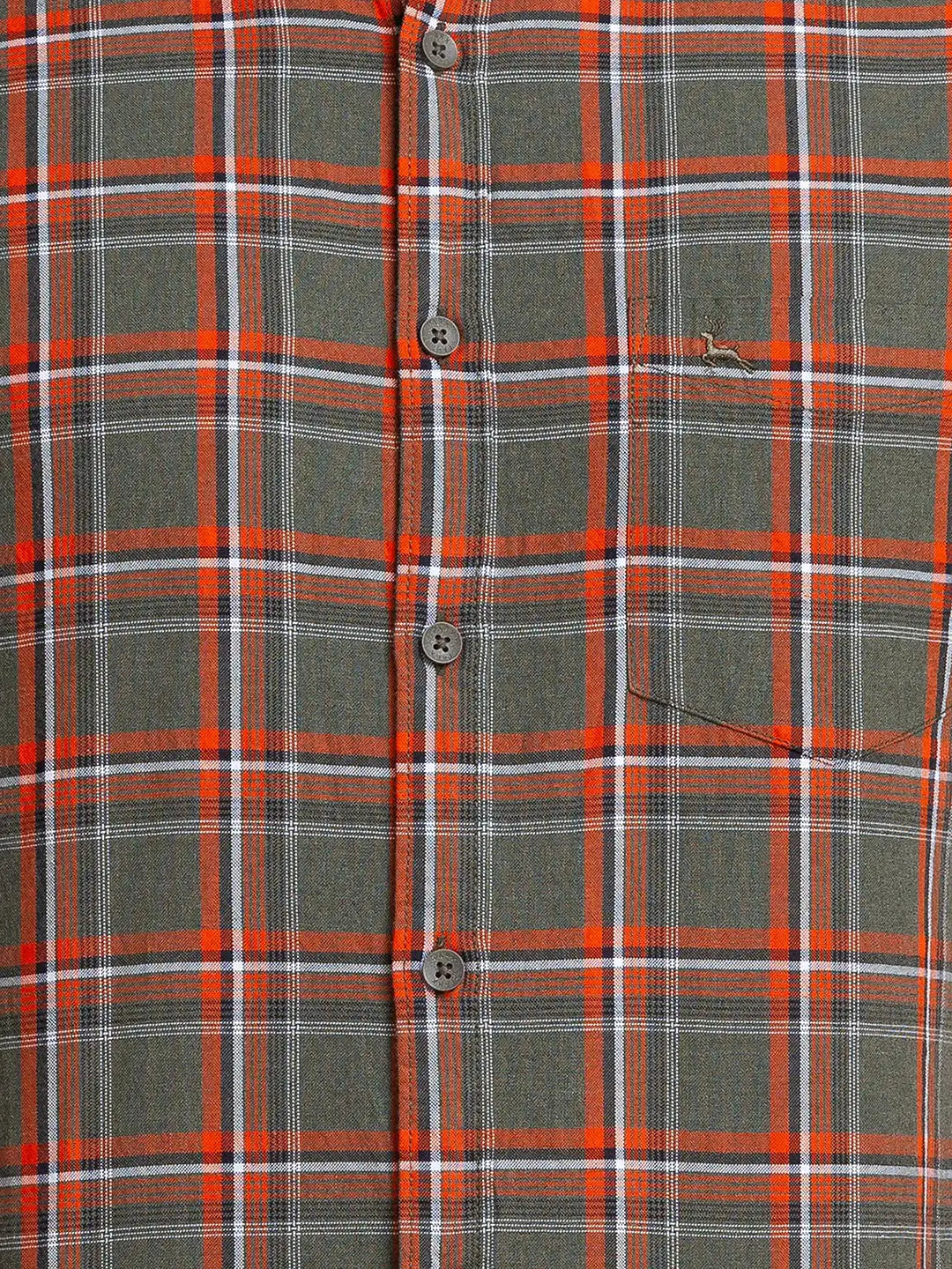 Parx Men Green Checks Slim Fit Cotton Half Sleeve Cutaway Collar Shirt