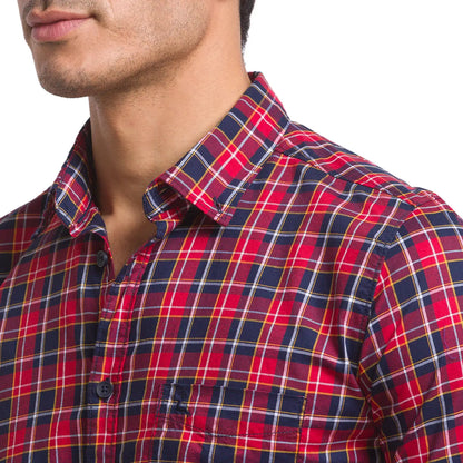 Men Red Slim Fit Checks Cotton Half Sleeve Shirts