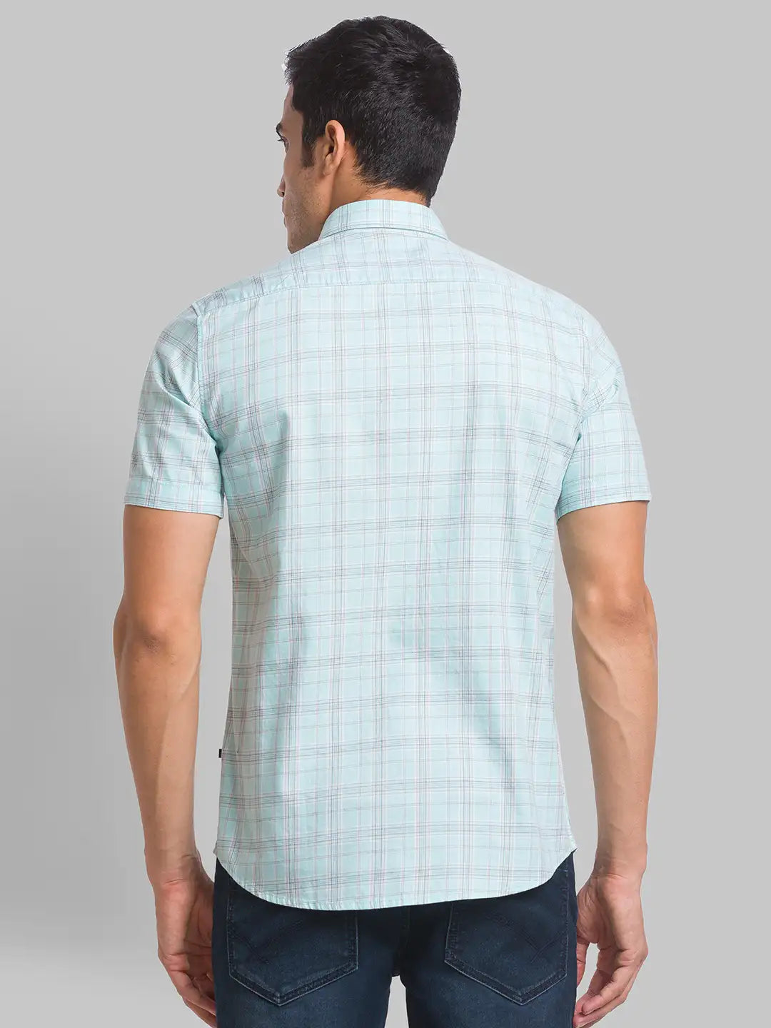 Men Green Slim Fit Checks Cotton Half Sleeve Shirts