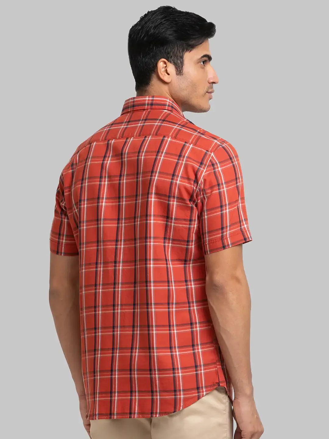 Men Brown Slim Fit Checks Cotton Half Sleeve Shirts