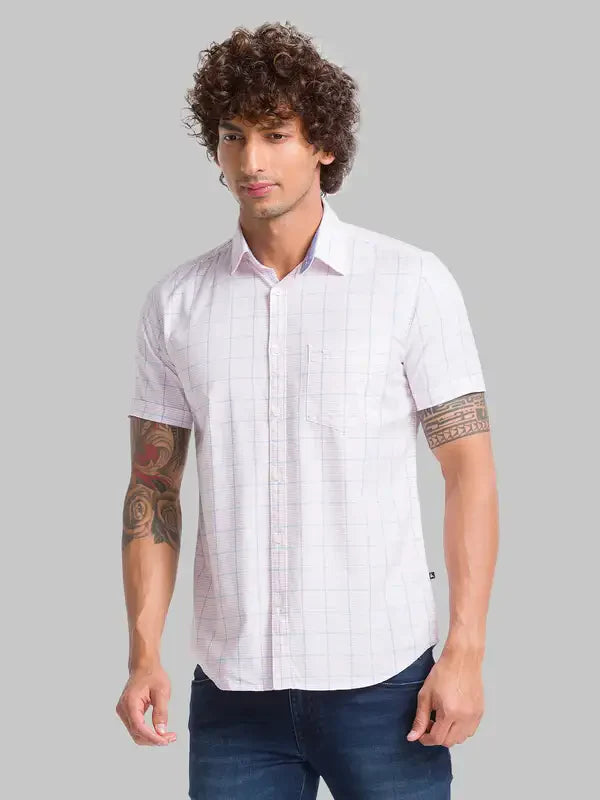 Parx Men Pink Checks Slim Fit Cotton Casual Shirt
