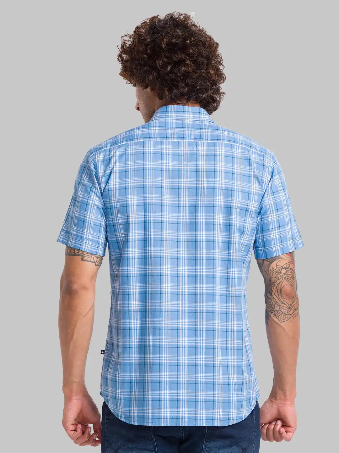Parx Men Blue Checks Slim Fit Cotton Half Sleeve Shirt