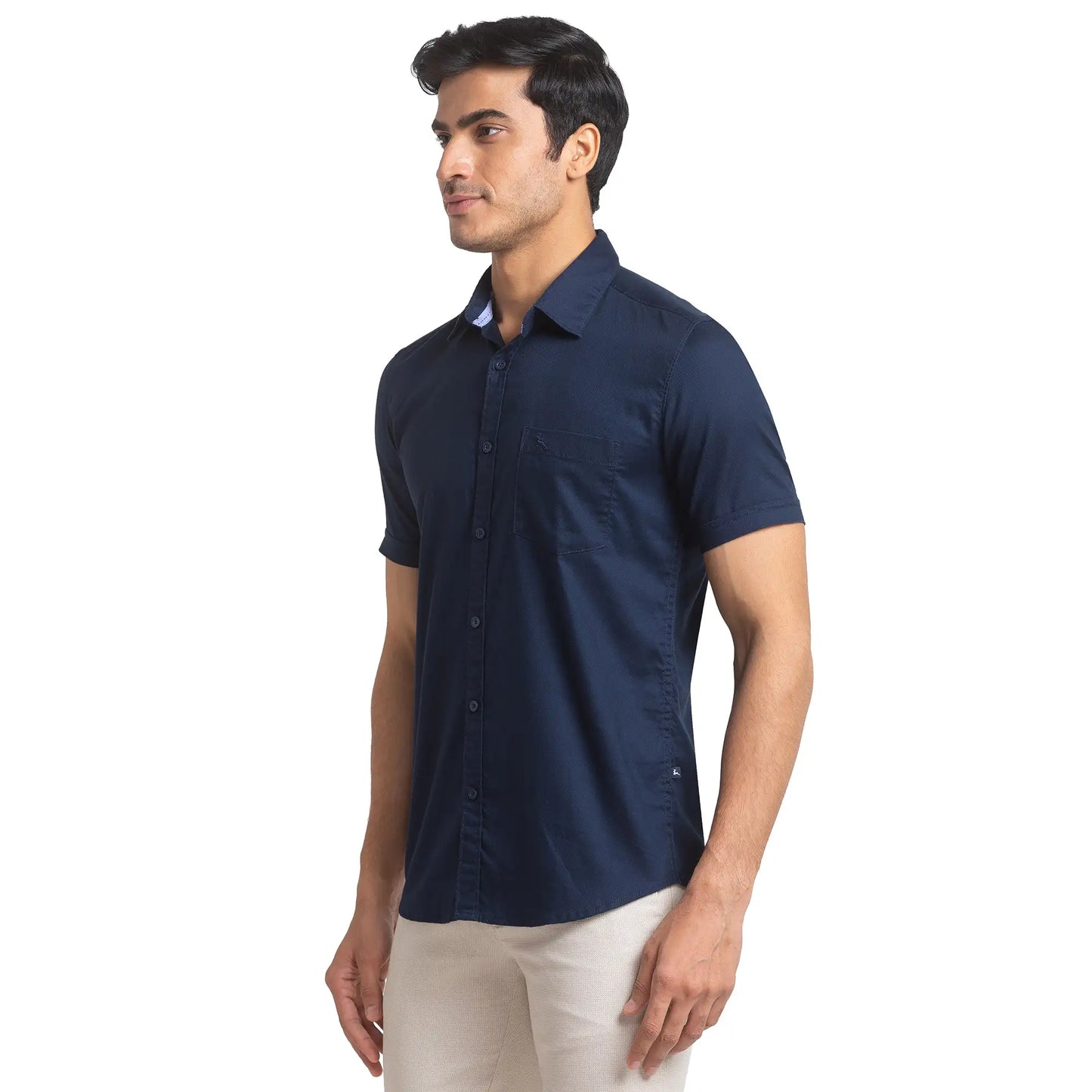 Men Blue Slim Fit Solid Cotton Half Sleeve Shirts
